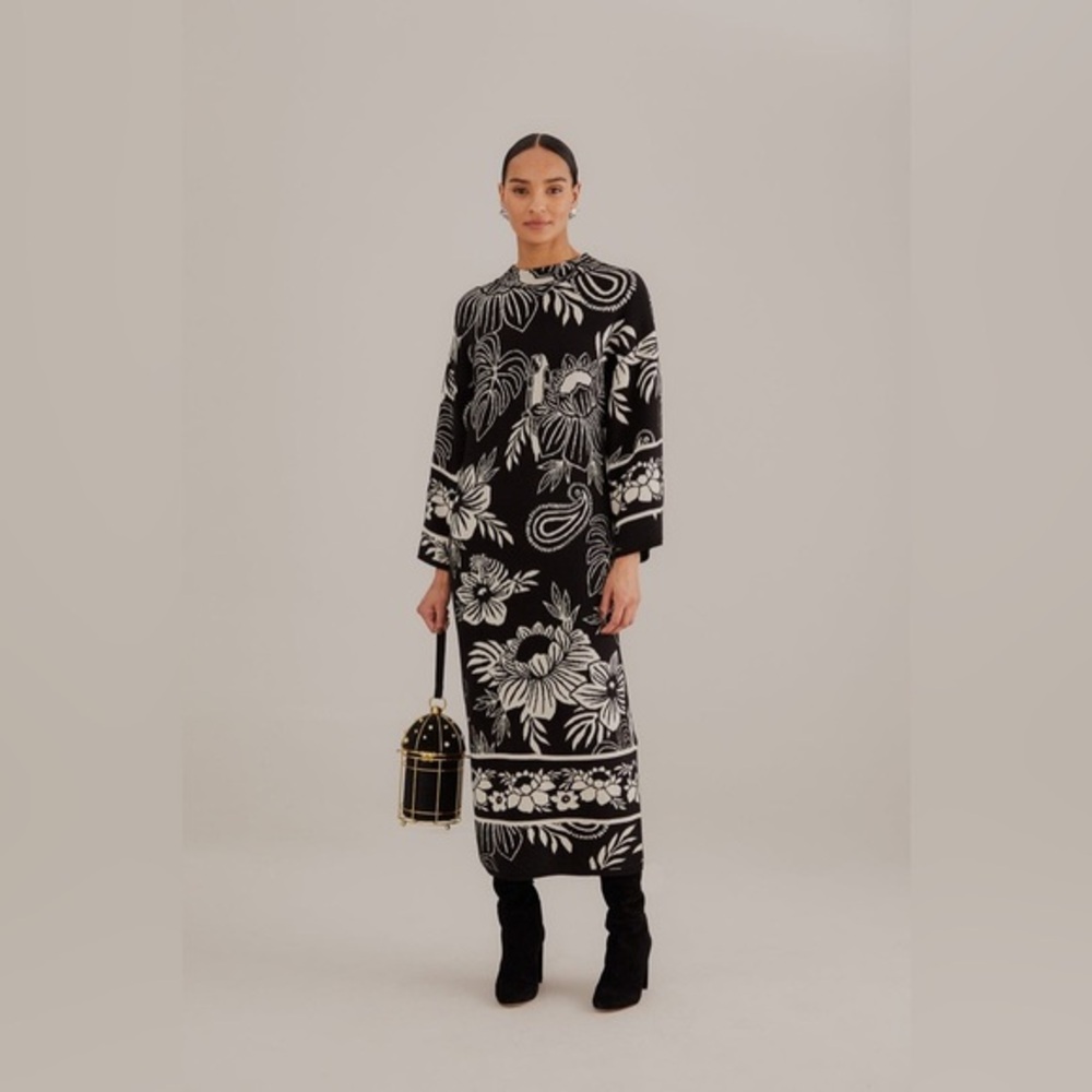 Farm Rio Black Paisley Bloom Knit Dress size XS